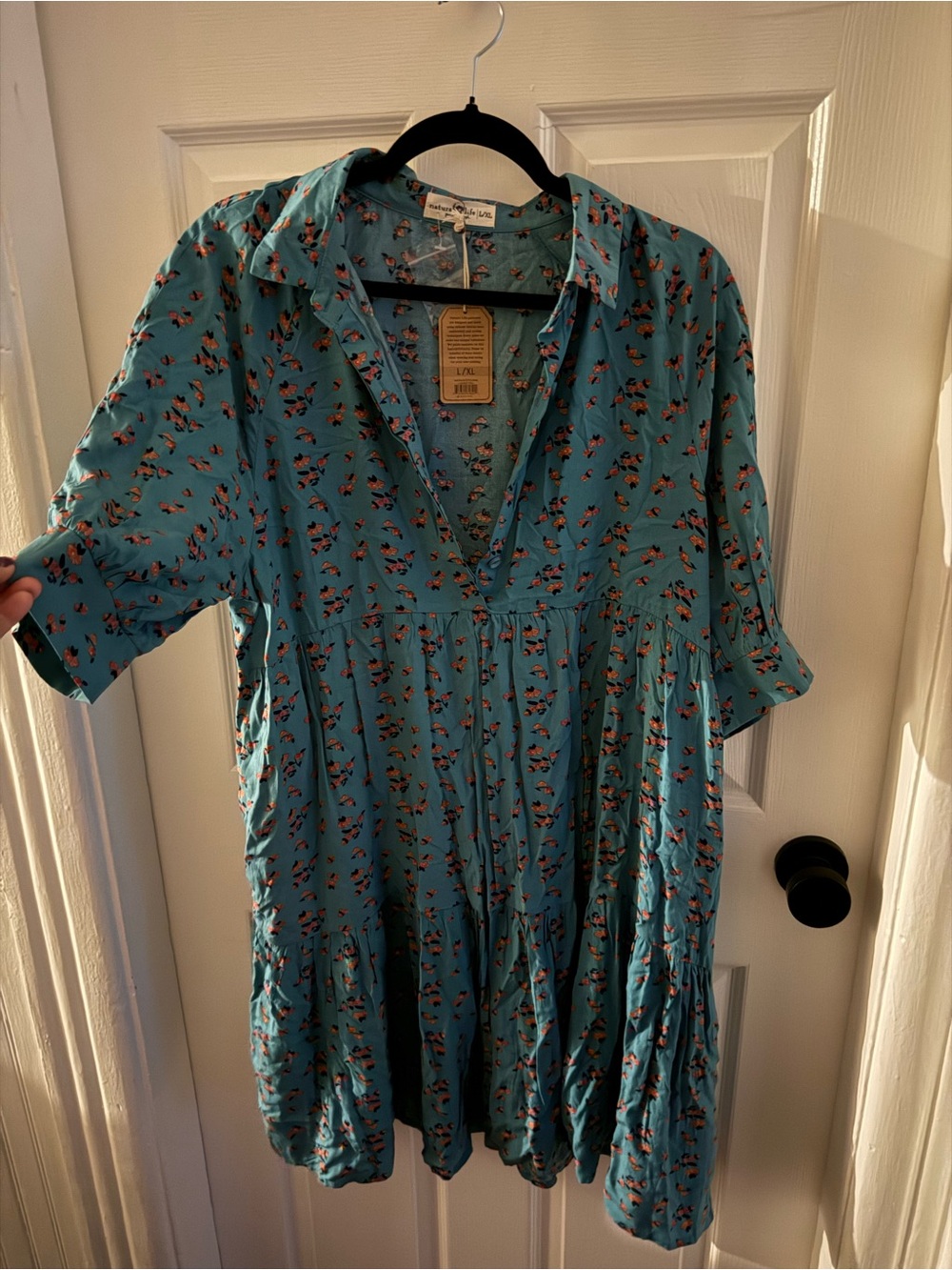 NATURAL LIFE Teal Floral Short Sleeve Mini Dress - Picture 2 of 6